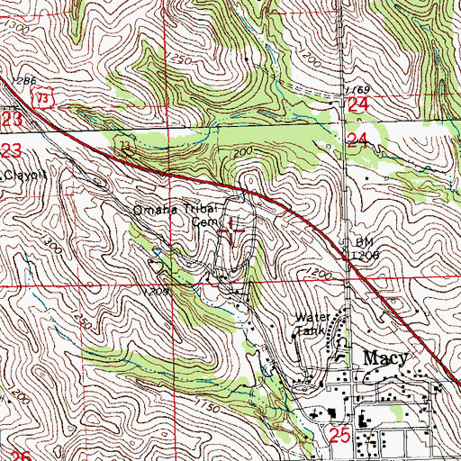 Topographic Map of Omaha Tribal Cemetery, NE