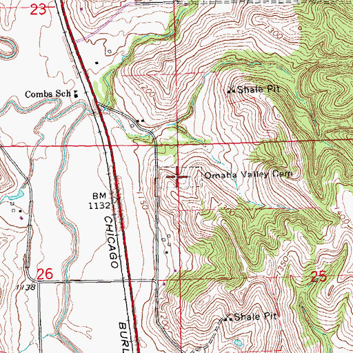 Topographic Map of Omaha Valley Cemetery, NE
