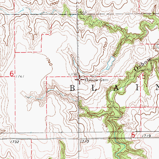 Topographic Map of Oxbow Cemetery, NE