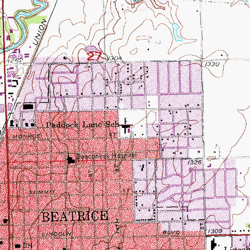 Topographic Map of Paddock Lane School, NE