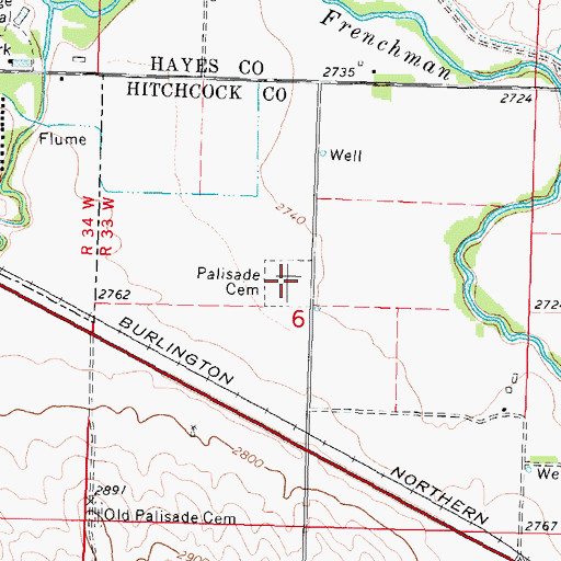 Topographic Map of Palisade Cemetery, NE