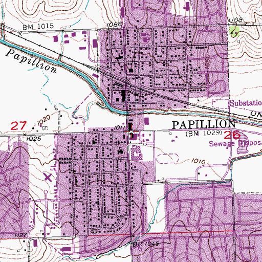 Topographic Map of Papillion, NE