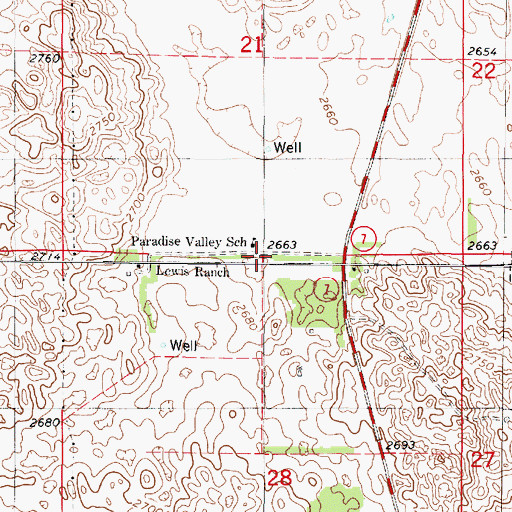 Topographic Map of Paradise Valley School, NE
