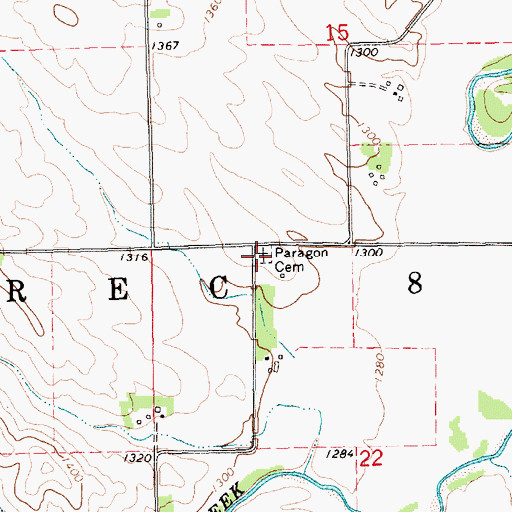 Topographic Map of Paragon Cemetery, NE