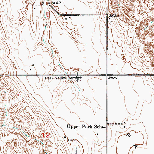 Topographic Map of Park Valley Cemetery, NE