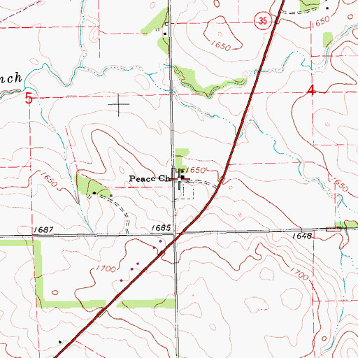 Topographic Map of Peace Church, NE