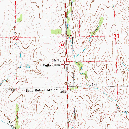 Topographic Map of Pella Cemetery, NE