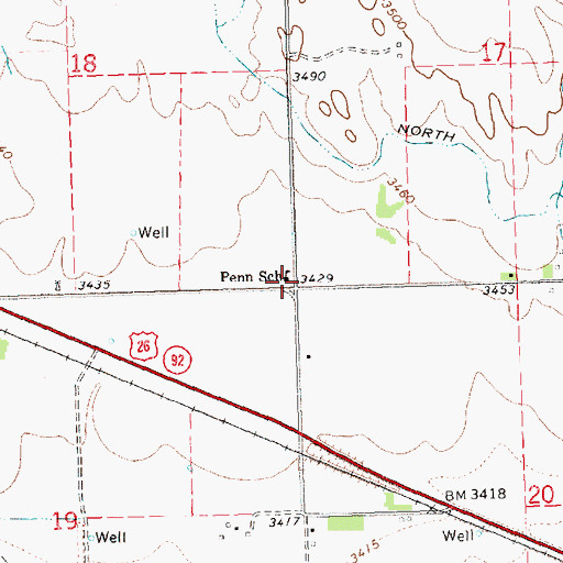 Topographic Map of Penn School, NE
