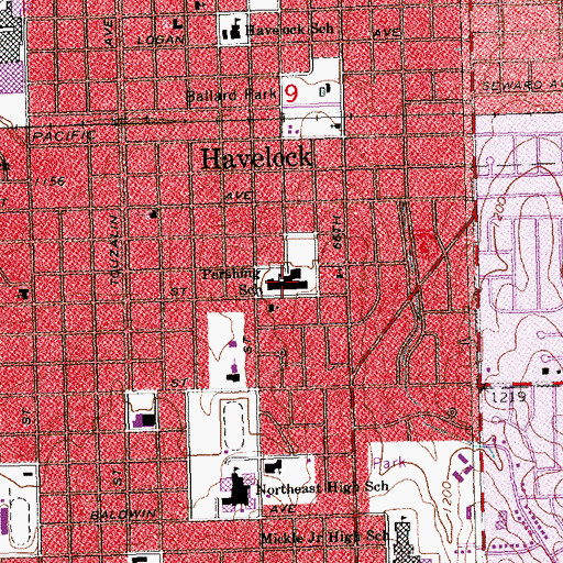 Topographic Map of Pershing Elementary School, NE