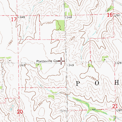 Topographic Map of Platteville Cemetery, NE