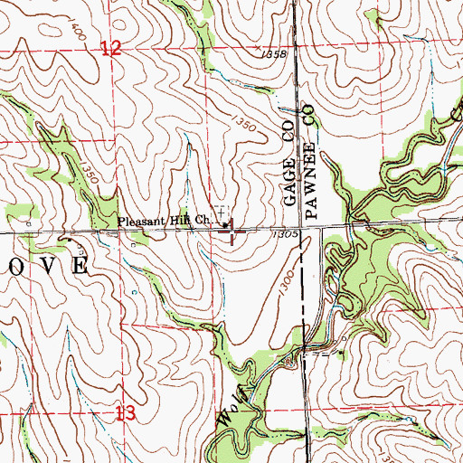 Topographic Map of Pleasant Hill Church, NE