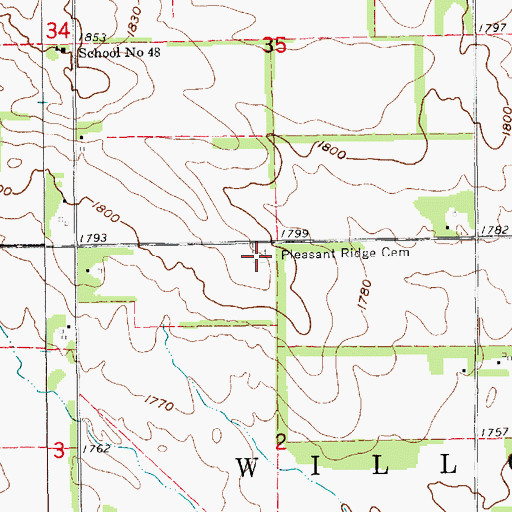Topographic Map of Pleasant Ridge Cemetery, NE