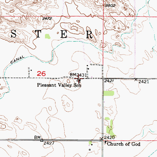 Topographic Map of Pleasant Valley School, NE