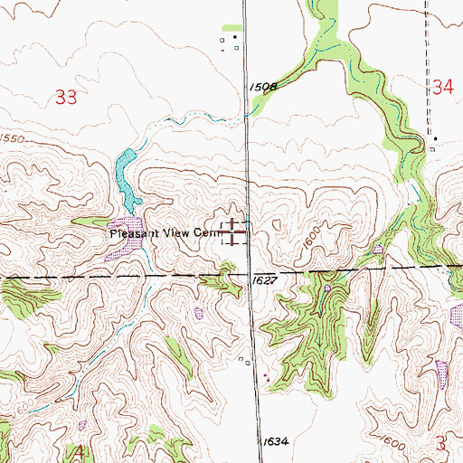 Topographic Map of Pleasant View Cemetery, NE