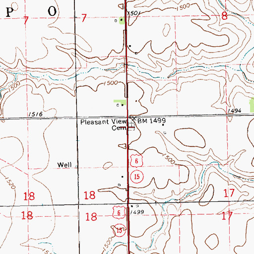 Topographic Map of Pleasant View Cemetery, NE