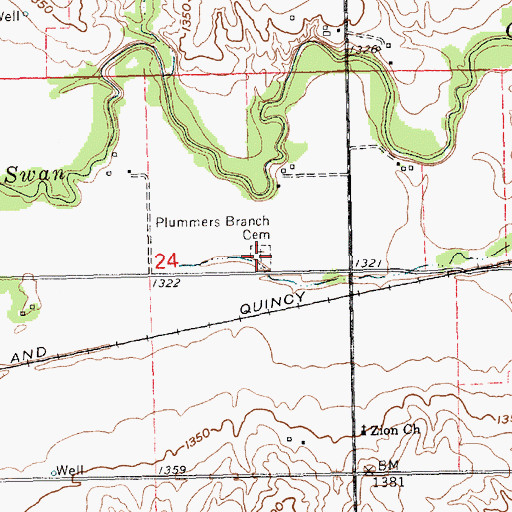 Topographic Map of Plummers Branch Cemetery, NE