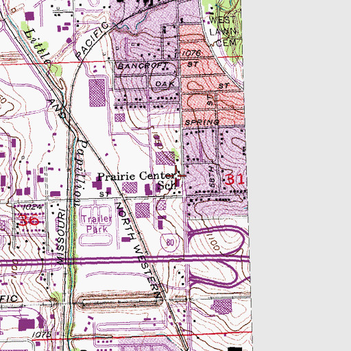 Topographic Map of Prairie Center School, NE