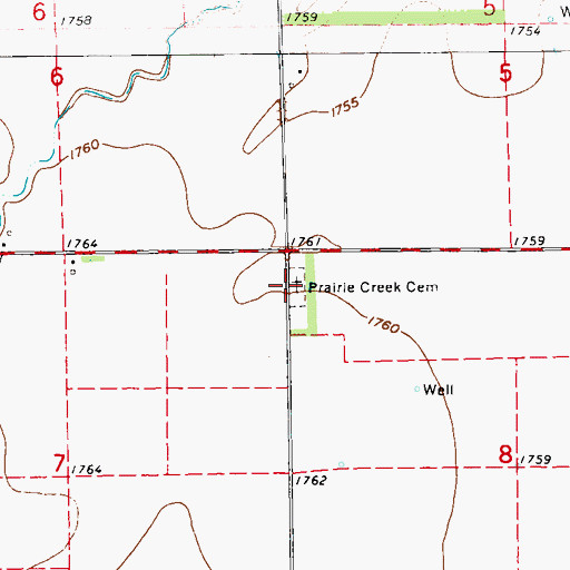Topographic Map of Prairie Creek Cemetery, NE