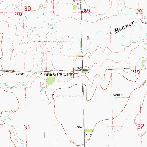 Topographic Map of Prairie Gem Cemetery, NE