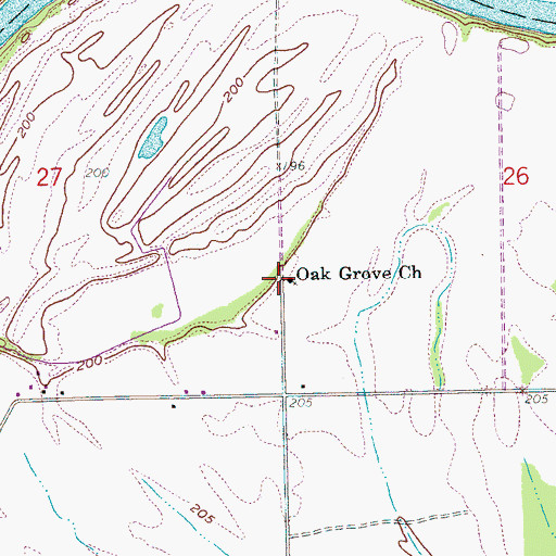 Topographic Map of Oak Grove Church, AR