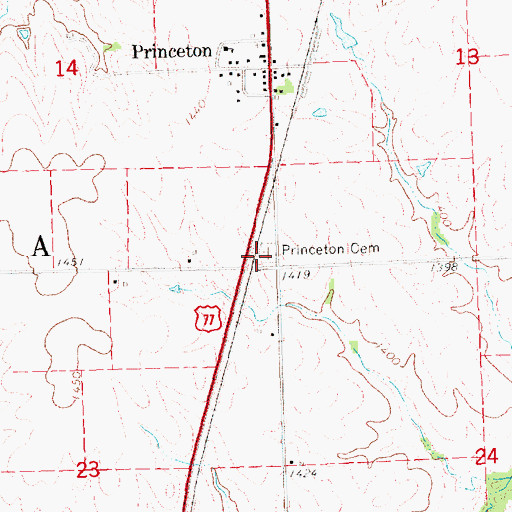 Topographic Map of Princeton Cemetery, NE