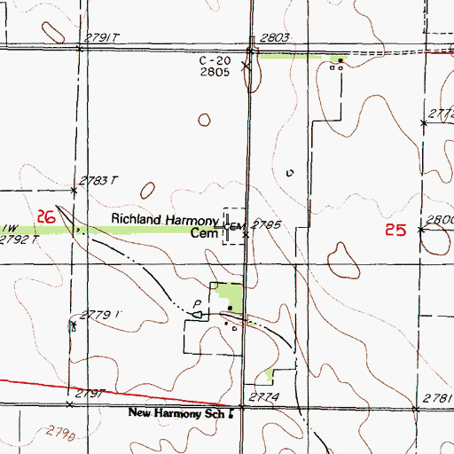 Topographic Map of Richland Harmony Cemetery, NE