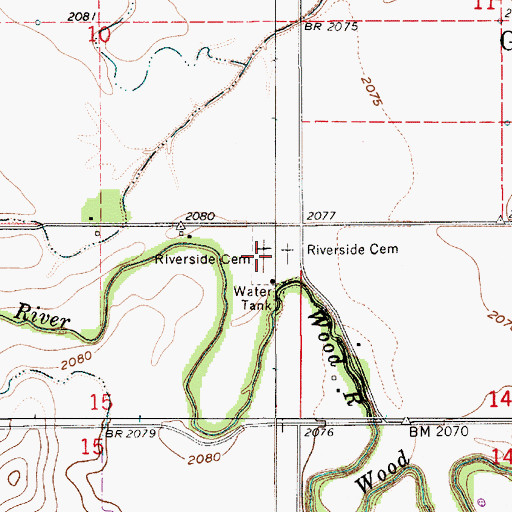 Topographic Map of Riverside Cemetery, NE