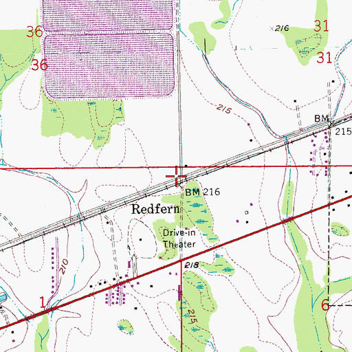 Topographic Map of Redfern, AR