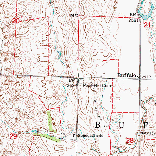 Topographic Map of Rose Hill Cemetery, NE