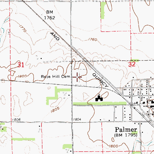 Topographic Map of Rose Hill Cemetery, NE