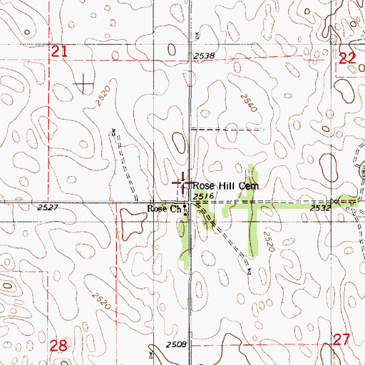 Topographic Map of Rose Hill Cemetery, NE