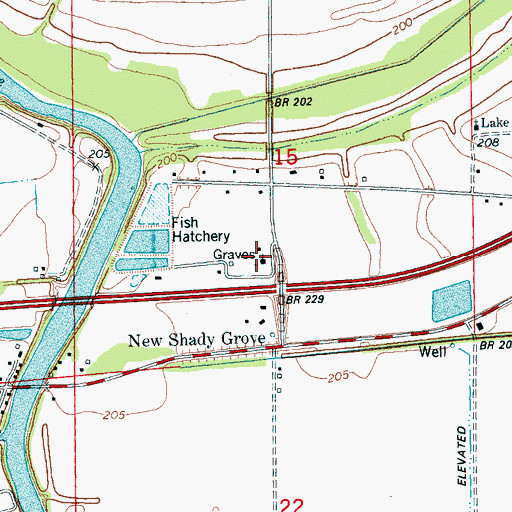Topographic Map of Shady Grove Cemetery, AR