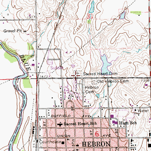 Topographic Map of Sacred Heart Cemetery, NE