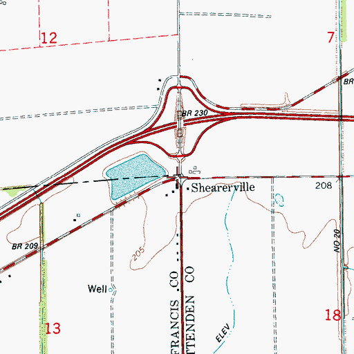 Topographic Map of Shearerville, AR