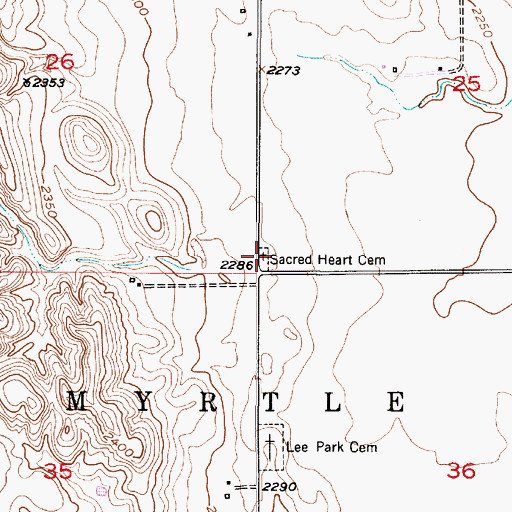 Topographic Map of Sacred Heart Cemetery, NE