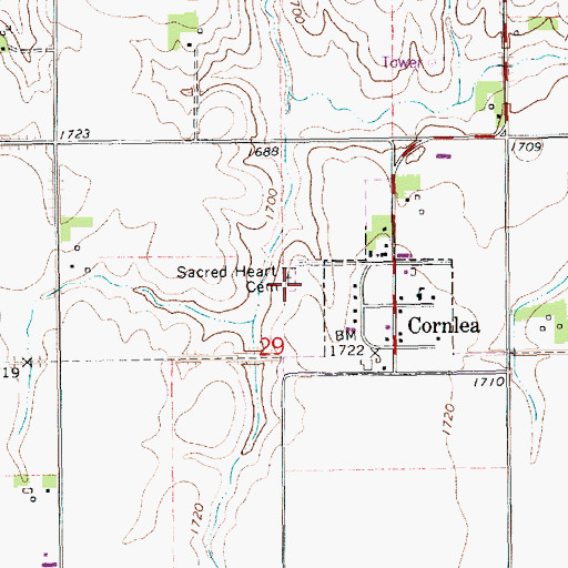 Topographic Map of Sacred Heart Cemetery, NE