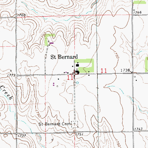 Topographic Map of Saint Bernard, NE