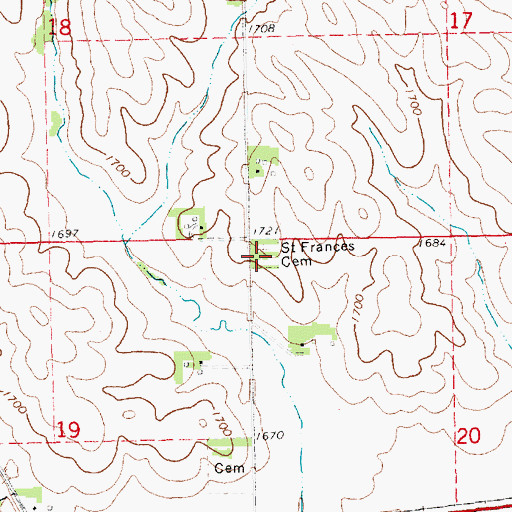 Topographic Map of Saint Frances Cemetery, NE