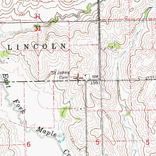 Topographic Map of Saint Johns Cemetery, NE