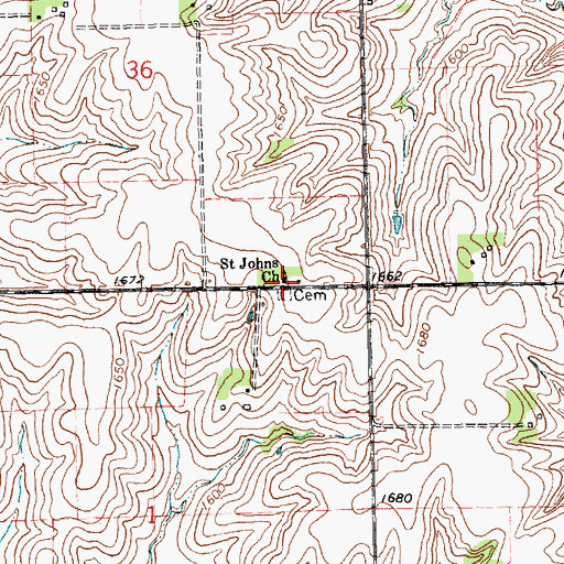 Topographic Map of Saint Johns Church, NE