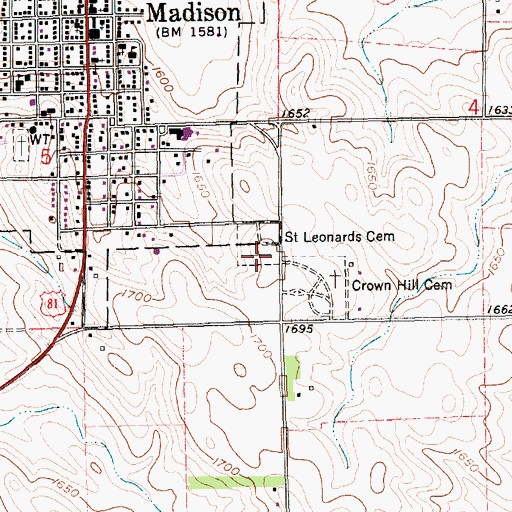 Topographic Map of Saint Leonards Cemetery, NE