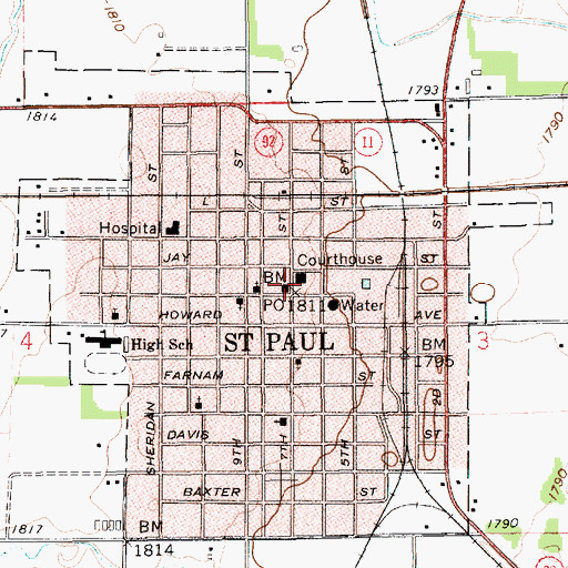 Topographic Map of Saint Paul, NE