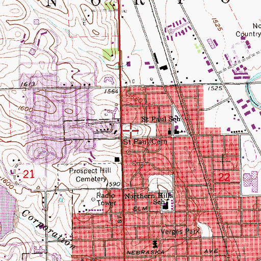 Topographic Map of Saint Paul's Lutheran Cemetery, NE