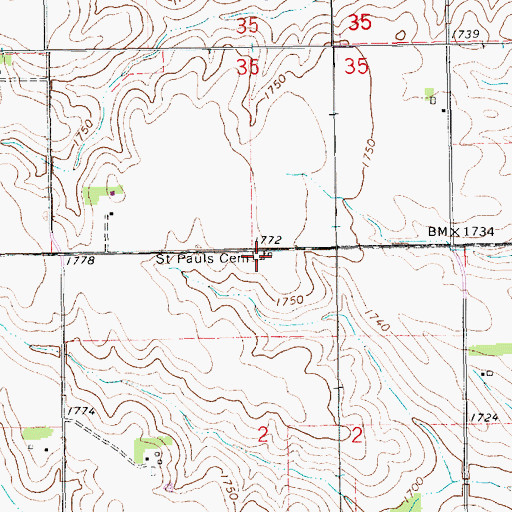 Topographic Map of Saint Pauls Cemetery, NE