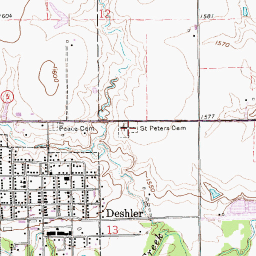 Topographic Map of Saint Peters Cemetery, NE
