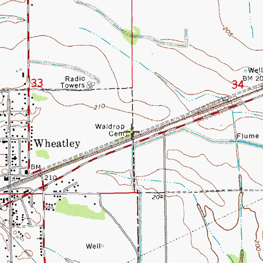 Topographic Map of Waldrop Cemetery, AR