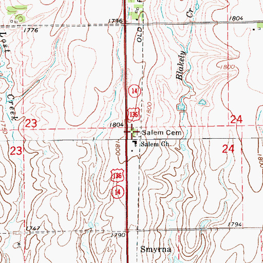 Topographic Map of Salem Cemetery, NE