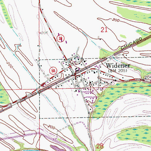Topographic Map of Widener, AR