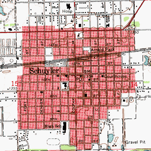 Topographic Map of Schuyler, NE