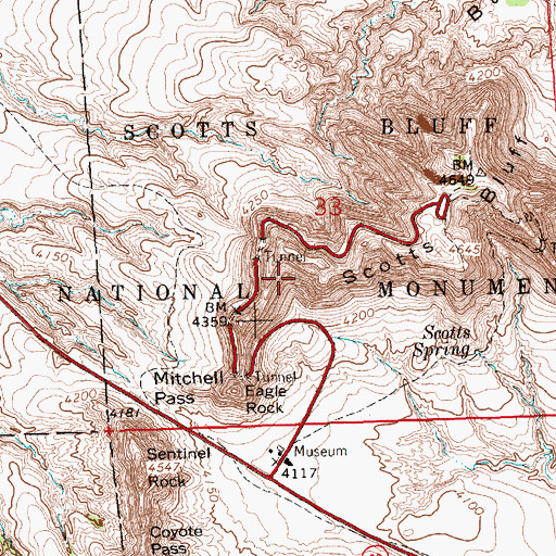 Topographic Map of Scotts Bluff National Monument, NE